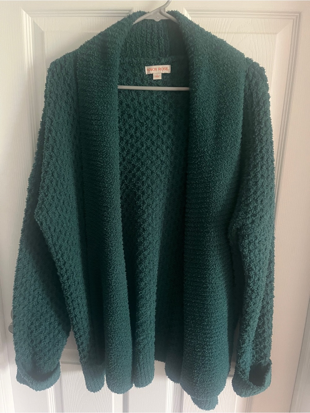 Knox Rose Deep Forest Green Textured Open-Front Cardigan